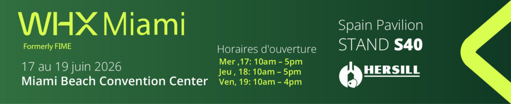 Hersill au WHX Miami 2026 Bannière d'information de Hersill pour le salon World Health Expo Miami 2026, stand S40 du pavillon espagnol.